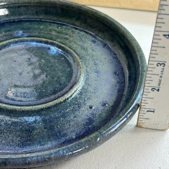 Art Studio Pottery Hand Thrown Blue Pottery Plate Signed Dish Bowl Stoneware 9" - Picture 12 of 13